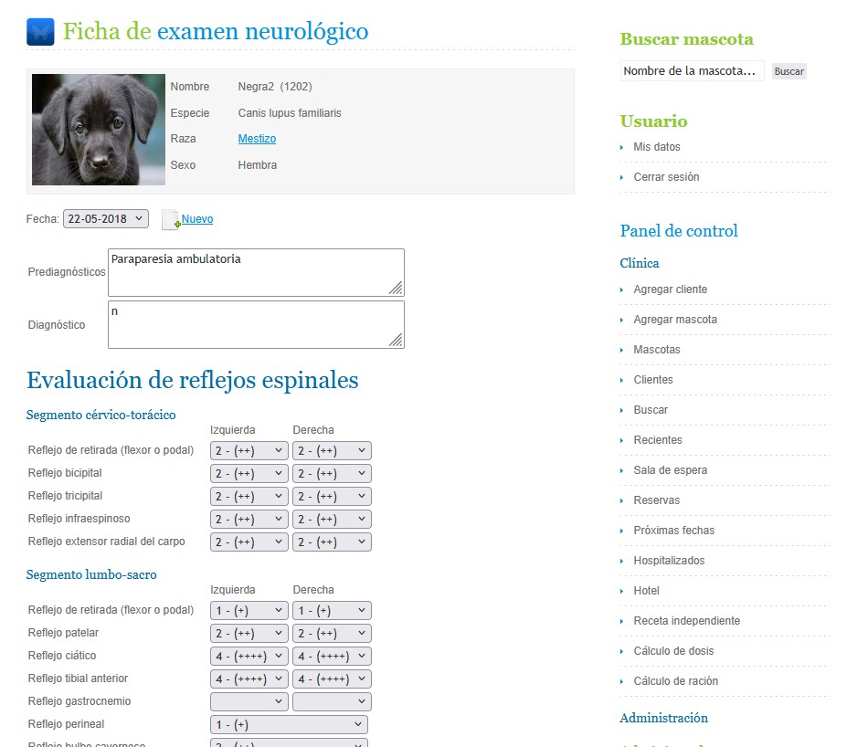 Interfaz de Ficha Neurológica NoahVet