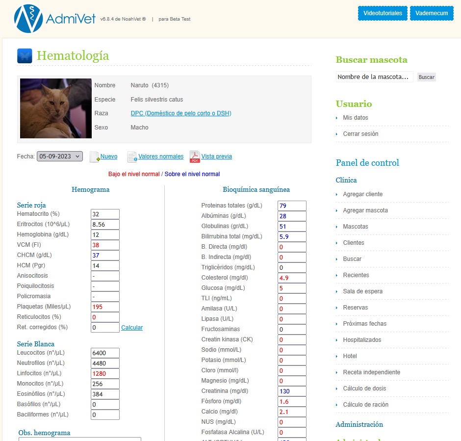 Interfaz de Hematología NoahVet